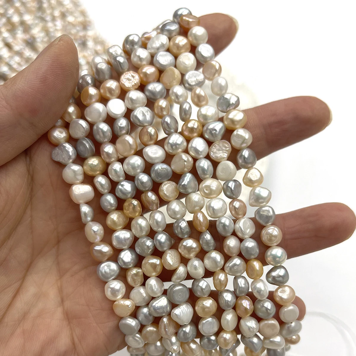 6–7mm Exquisite Irregular Through-Hole Beads Colored Natural Freshwater Pearls for Jewelry Making DIY Necklaces Accessories 36cm