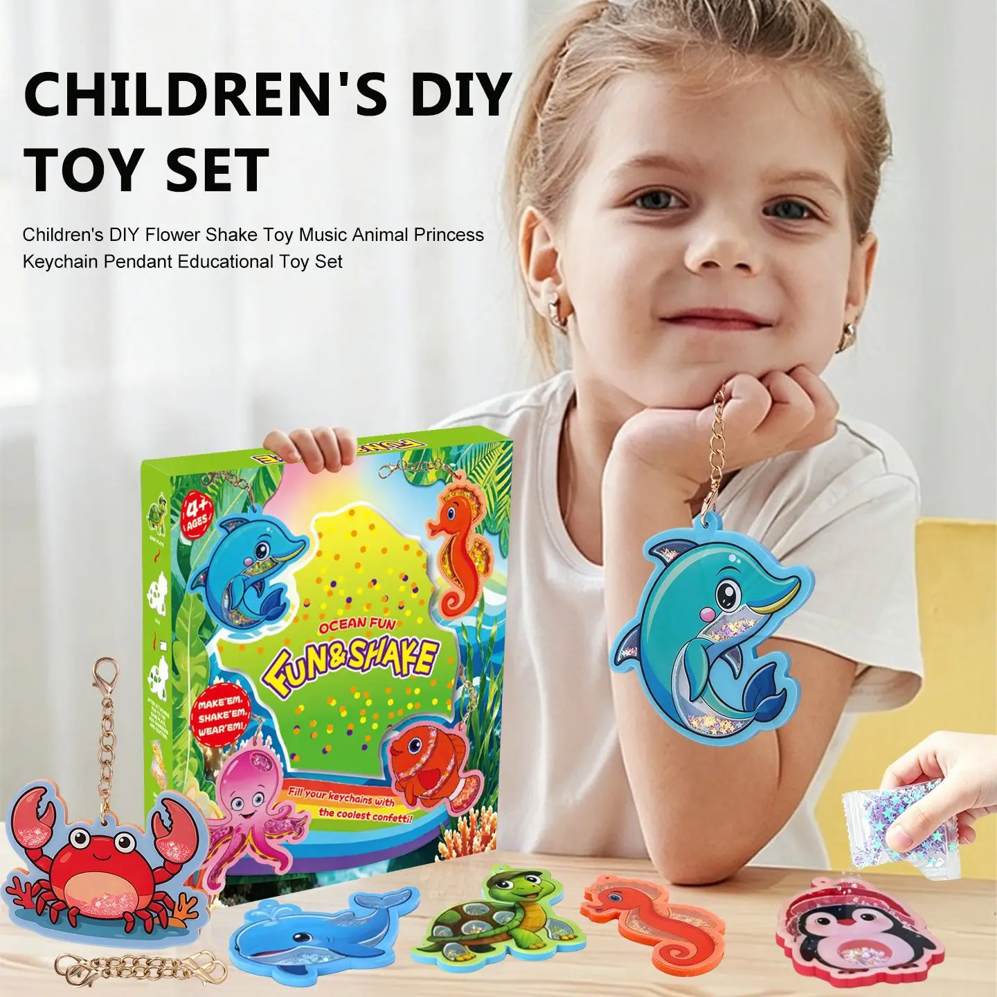 Children DIY Princess Shaker Charm Animal Ocean World Keychain Pendant Educational Toy Set for Kids Creative Play