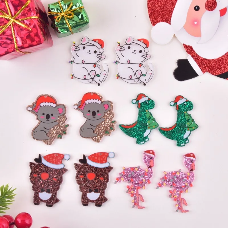 

New Koala Dinosaur Flamingo Acrylic Charms for Jewelry Making Necklace Earring Keychain Christmas DIY Accessories 10PCS/LOT