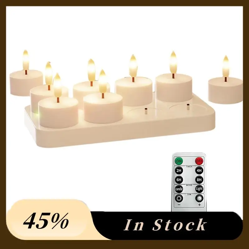 

A60zbattery Powered Перезаряжаемые беспламенные чайные свечи Свечи с зарядной станцией 8 шт. Светодиодные чайные свечи с дистанционным таймером Tealigh