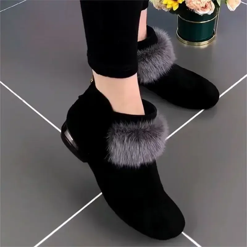 Shoes for Women 2024 Winter Plush Warm Women\'s Boots Low Heel Non-slip Commuter Office Ladies Shoes Fashion Zipper Short Boots