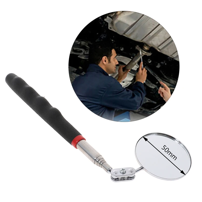 1Pc 50mm Car Telescopic Detection Lens Inspection Round Mirror 360 Repair Tool Stainless Steel