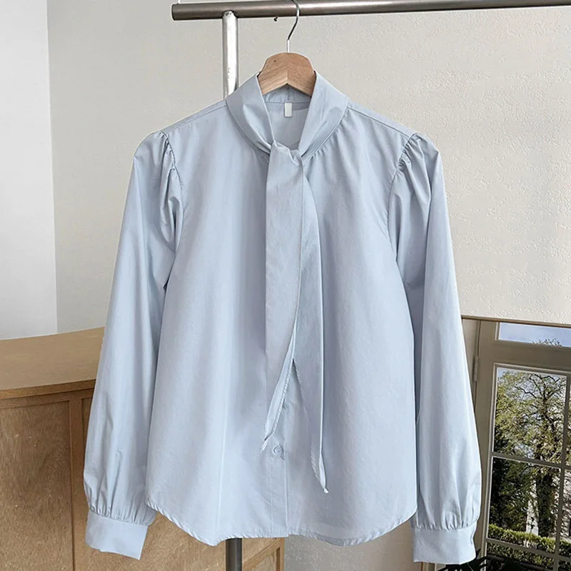 エレガントなリボン襟シャツ女性のための韓国のファッション女性服春女性ルーズブラウス長袖トップス Camisas デ Mujer