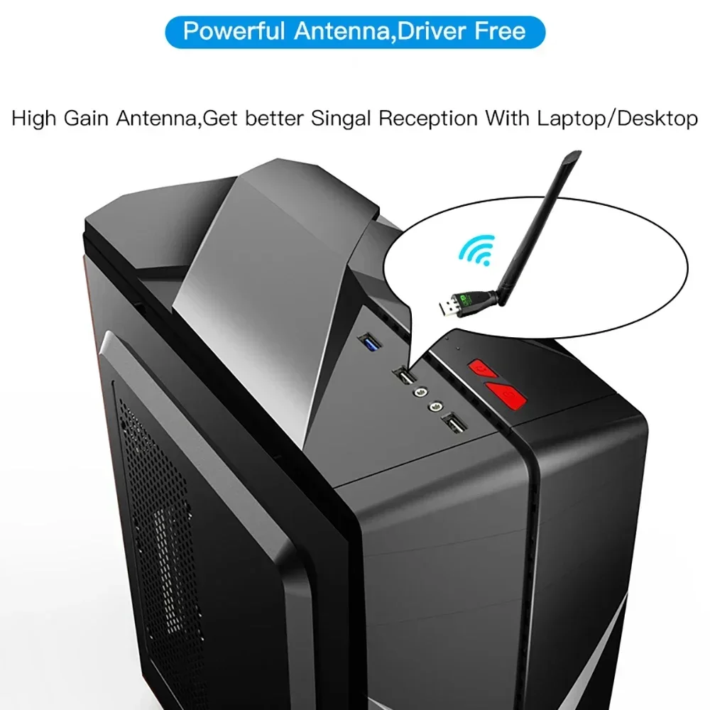 안테나 신호 수신 USB 와이파이 6 어댑터, 300Mbps 네트워크 카드 동글, 2.4GHz, 노트북 윈도우 10 11 드라이버 무료