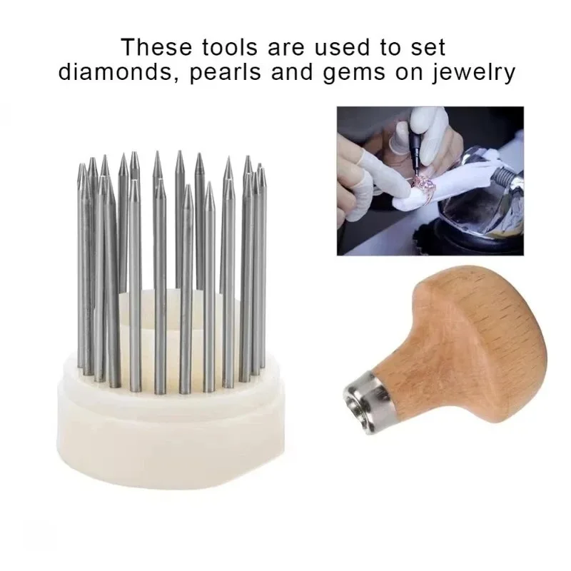 Kit de agujas para ajuste de joyería, agujas y dedales de cuentas de succión para incrustaciones de piedras preciosas, ajuste de diamantes y tallado fino, 23 Uds.