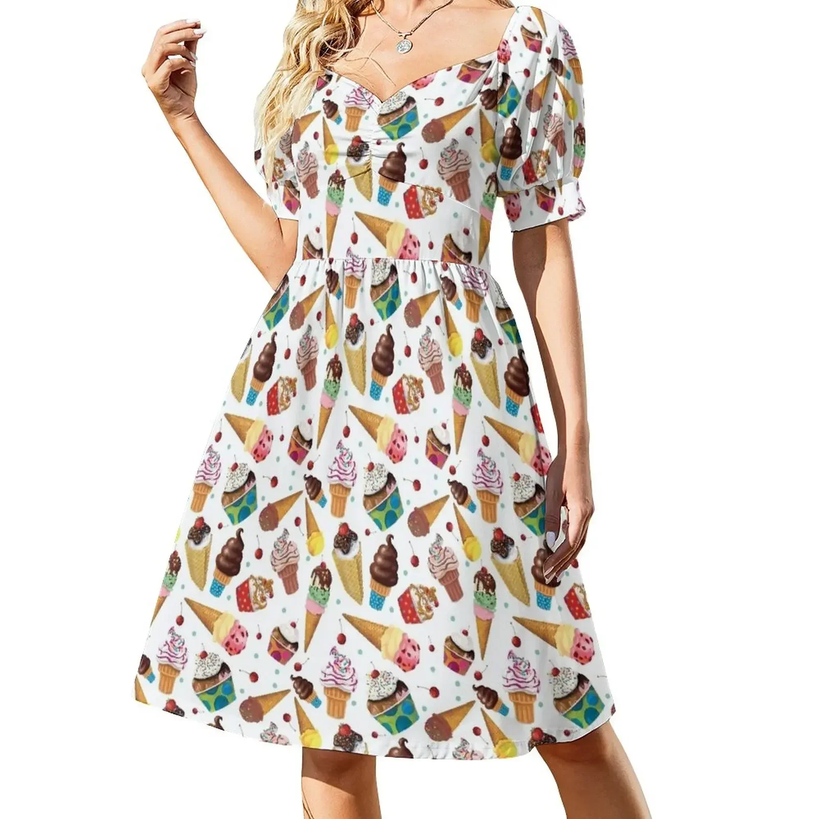 

Ice Cream Toss Print Sleeveless Dress summer dress Women's dresses Dress