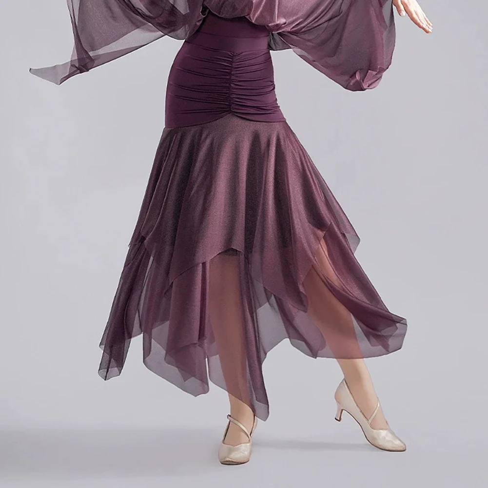 Ruched Waist Mermaid Fishtail Ballroom Dance Skirt Women Modern Waltz Standard Irregular Layered Competition Performance Skirt