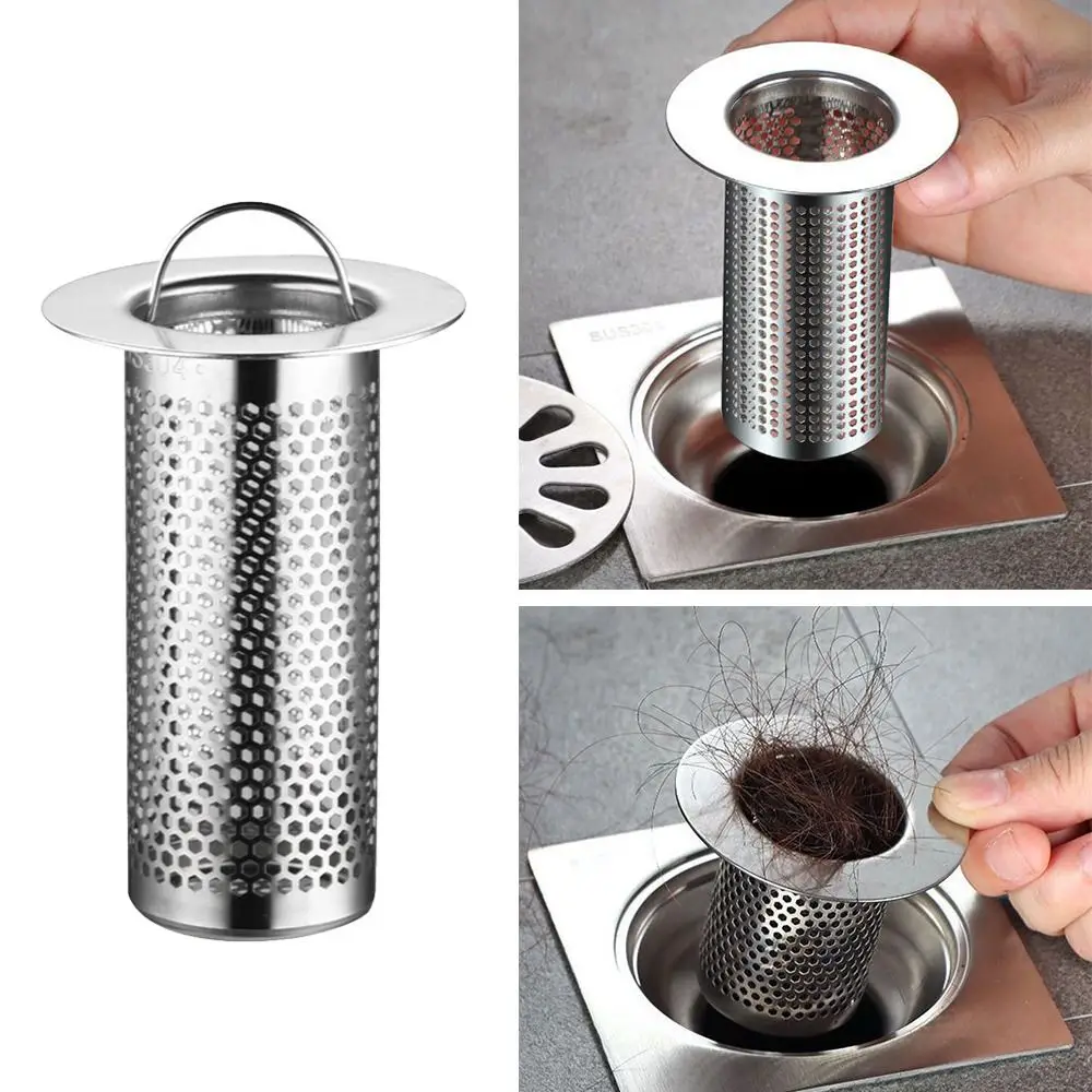 Anti-Clogging Floor Drain Filter Mesh With Handle Stainless Steel Food Hair Stopper Anti-Pest Waste Drainer Sealing Cover