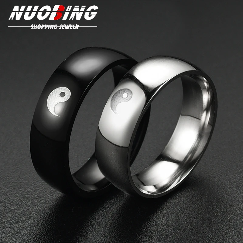 2/Pcs Tai Chi Yin Yang Couple Ring Suitable For Both Men  Women Stainless Steel Black And White Bagua Anime Jewelry Gift