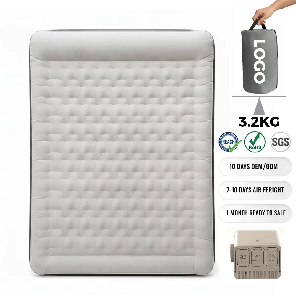 

22cm Thick Flocked Air Mattress Double Self-Inflating Waterproof Camping Pad with Built-in Pump