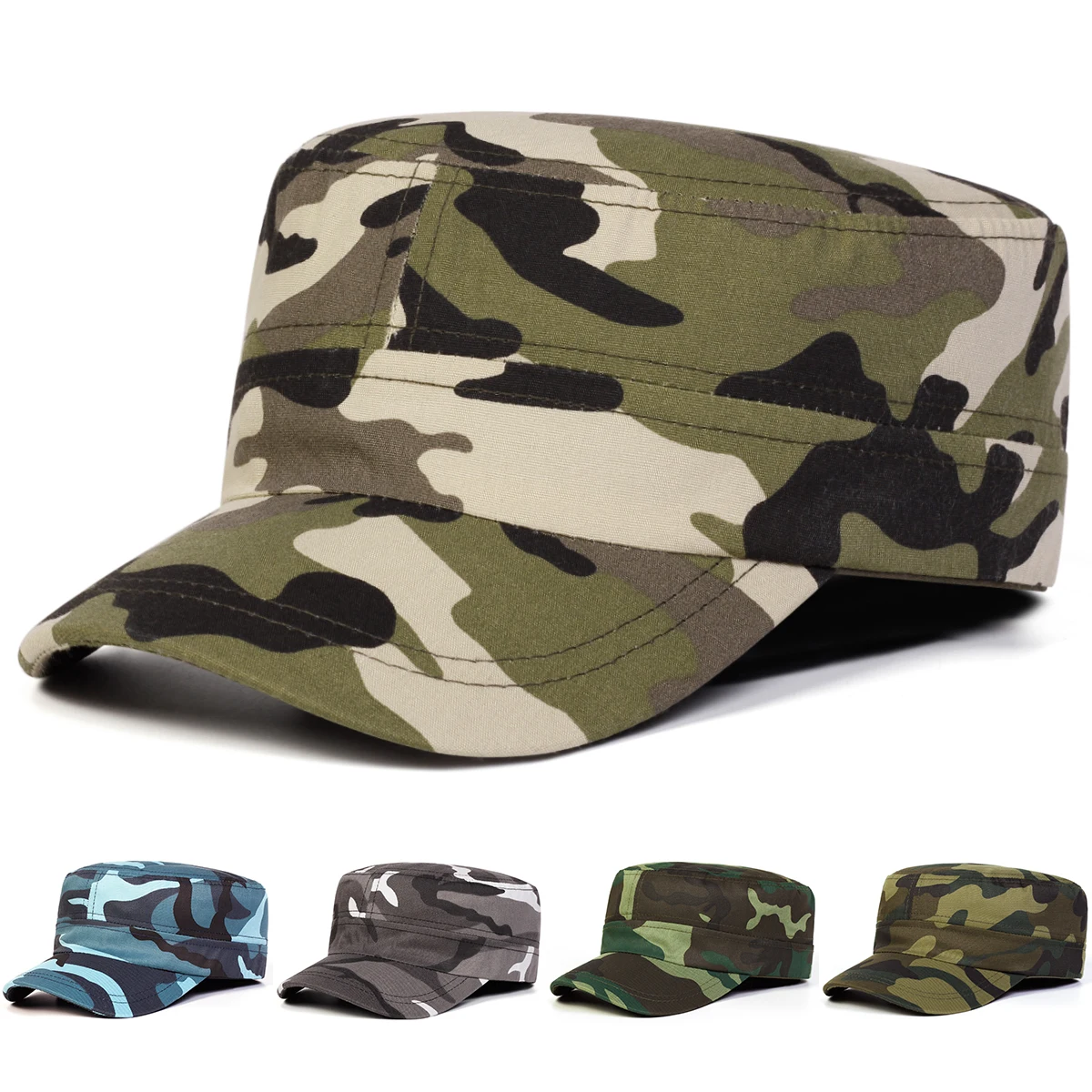Unisex Camouflage Pattern Military Caps Spring Autumn Sailor Hats Women Large Black Beret Caps Men Flat Top Captain Navy Hats