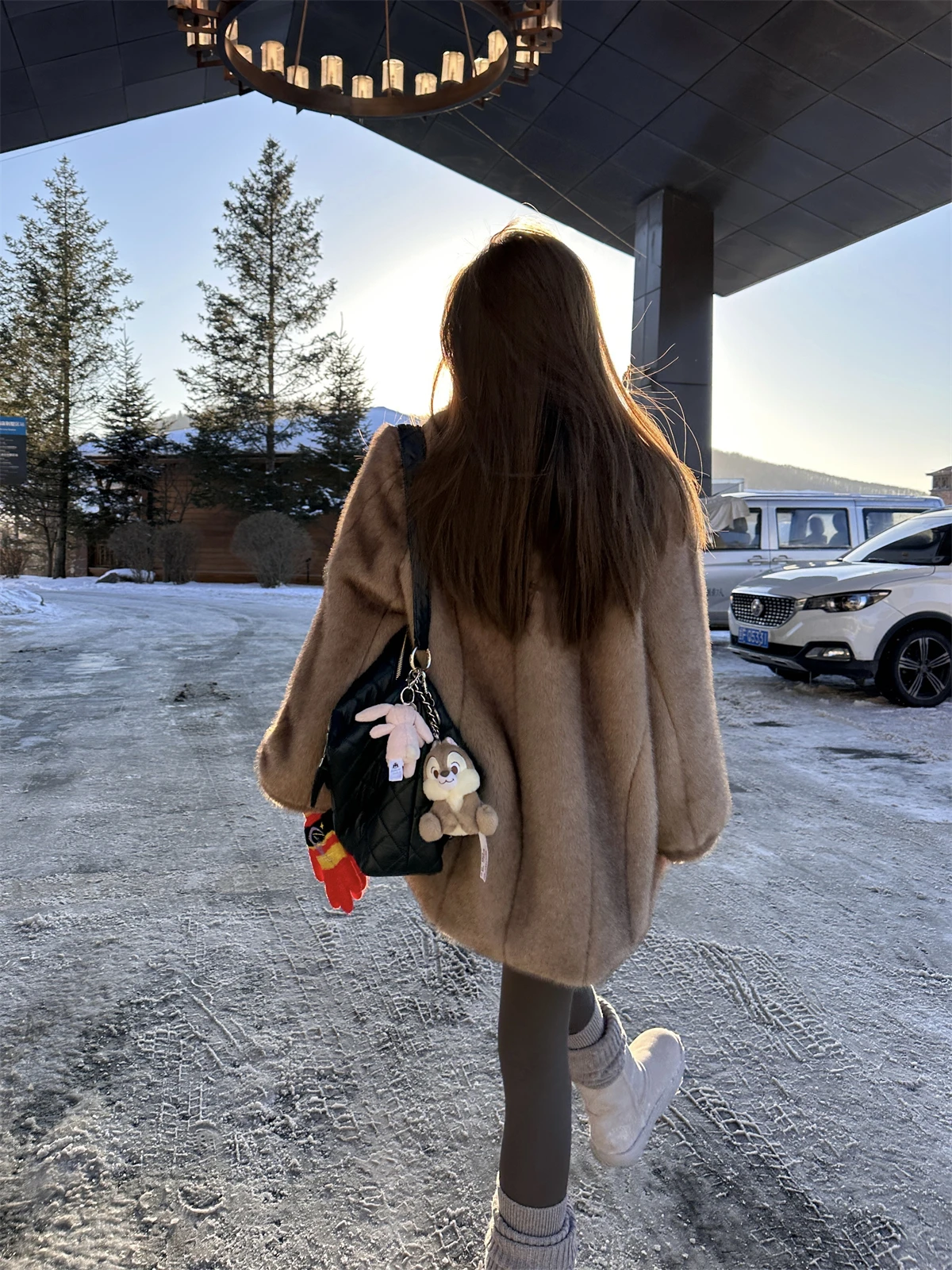 

Treasure Winter Vintage Long Sve Faux Fur Eco-friendly Leather Coat Loose Fit Warm Lazy Sle Women's Outerwear