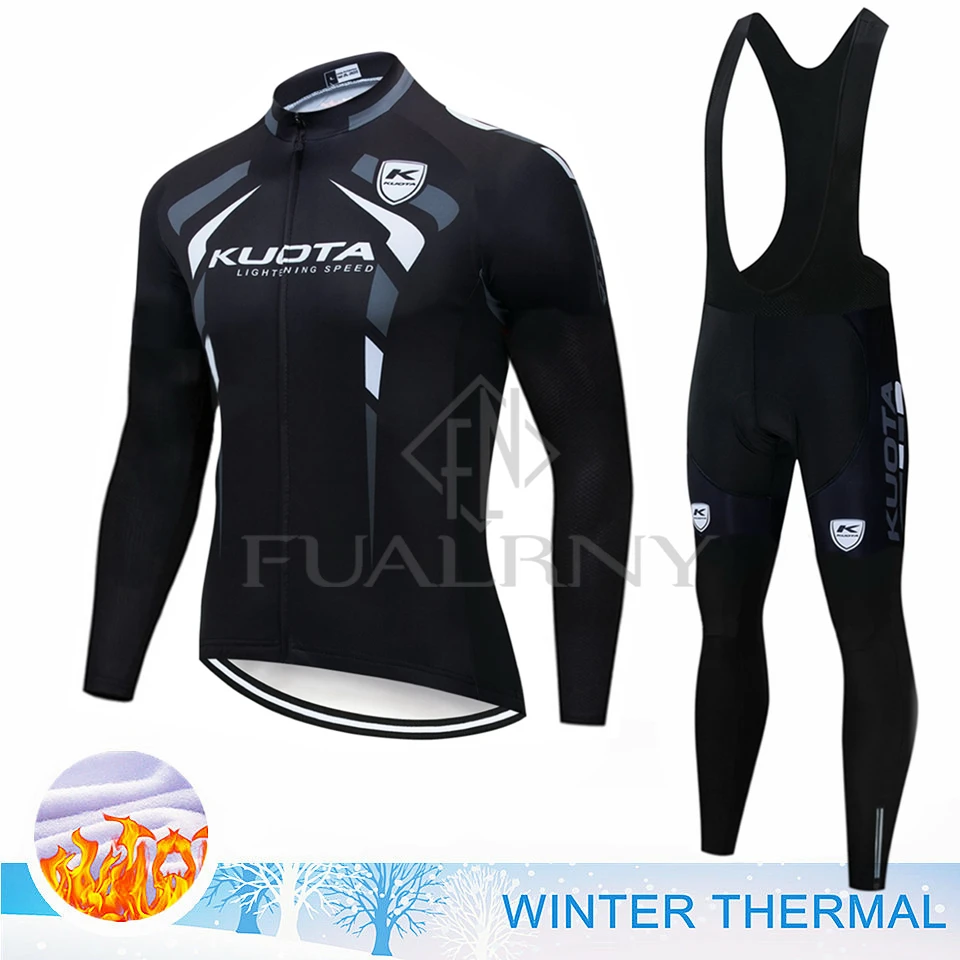 KUOTA Team Winter Thermal Fleece Cycling Jersey Set Bicycle Sportwear Suit MTB Uniform Ropa Ciclismo Road Bike Long Bib Pants