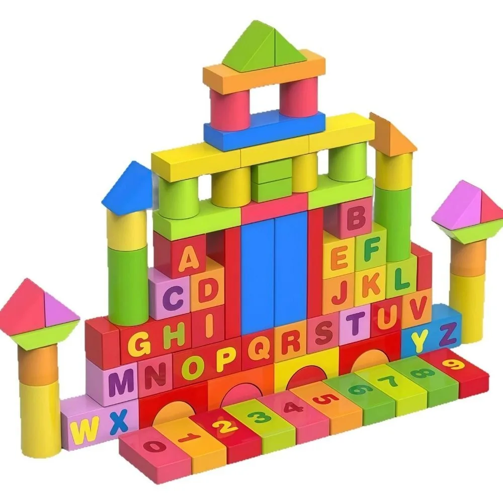Christmas Gift Wooden Wooden Building Blocks Early Learning With Storage Box Assembled Building Blocks Wooden Toys For Kids