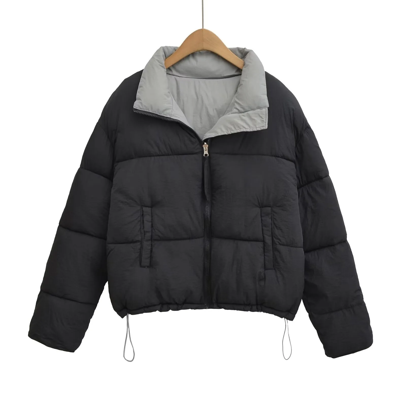Winter New Double-sided Cotton Jacket For Women Simple Splicing Stand-up Collar Thicken Coat Korean Casual Fashion Warm Jackets