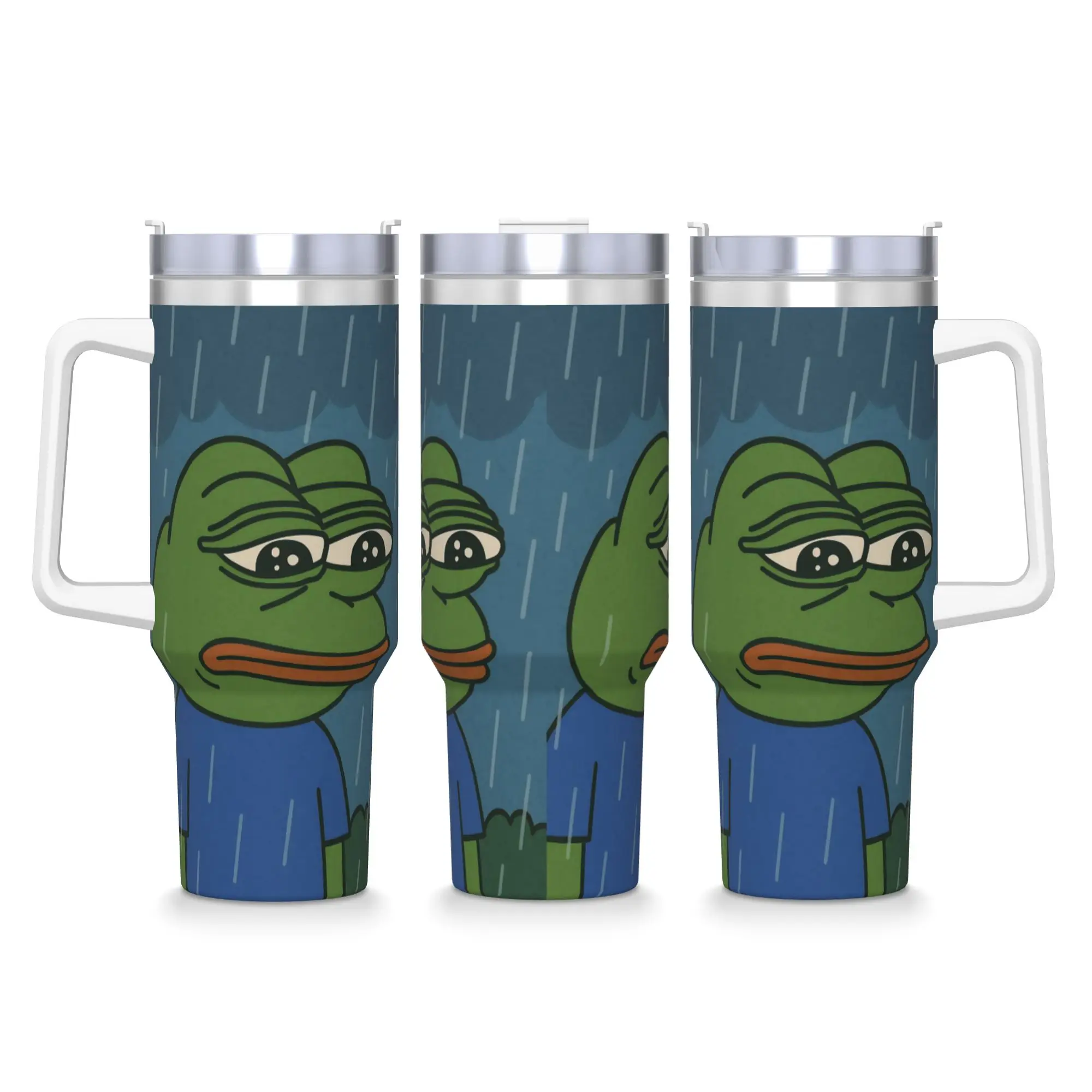

Грустная кофейная кружка из нержавеющей стали P-Pepe Frog Meme с соломинкой и крышкой, 40 унций, автомобильные кружки, бутылка для холодной и горячей воды