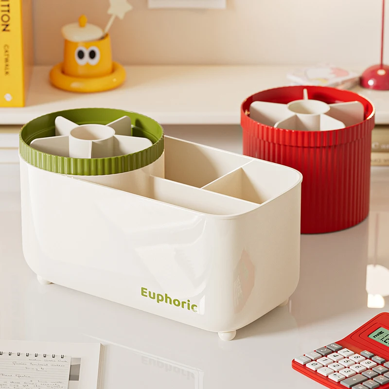 Multifunctional Rotatable Pen Holder Storage Box with Multiple Compartments, Large Capacity for Storing Pens, Tape, Sticky Notes, and Other Stationery, Suitable for Student Desk Organization and Office Desk Storage