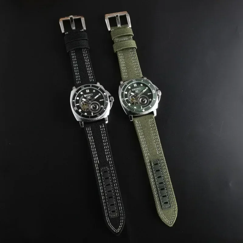 Original SEIKO 5 Men Watches Automatic Mechanical Watch Canvas Strap Large Diameter Disc Watches Fashion High End Sports Watch