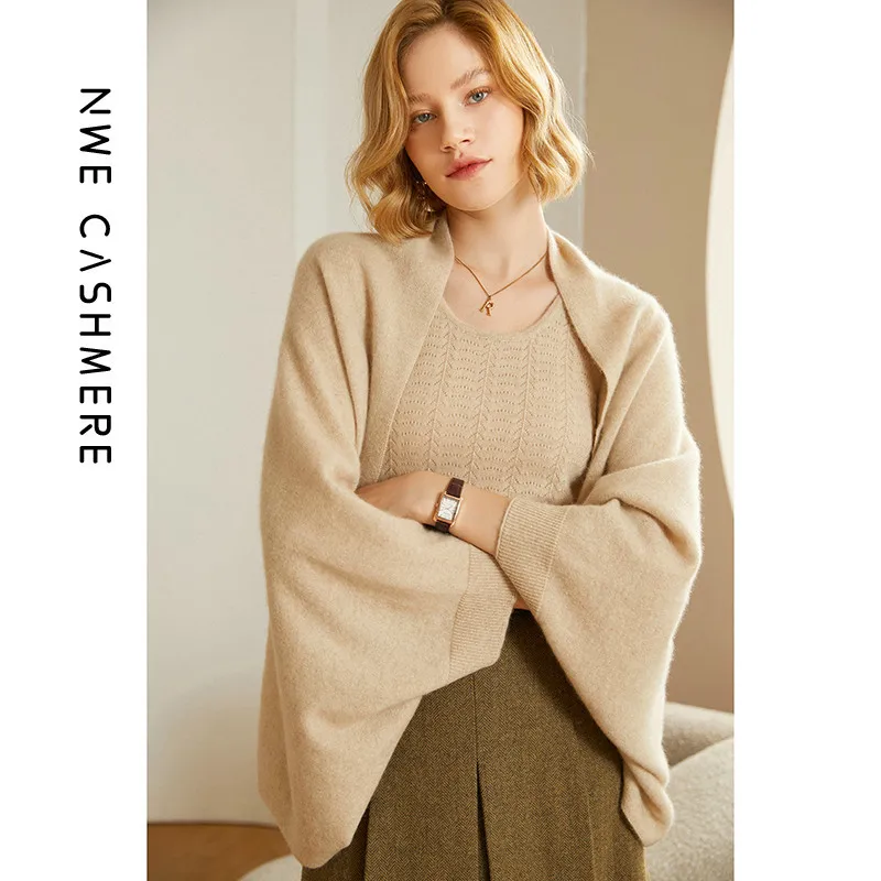 100% Wool Wrap Cardigan - Elegant Women's Shawl Scarf, Warm Shoulder Cover Chic Outerwear for Fall Winter 2025 New