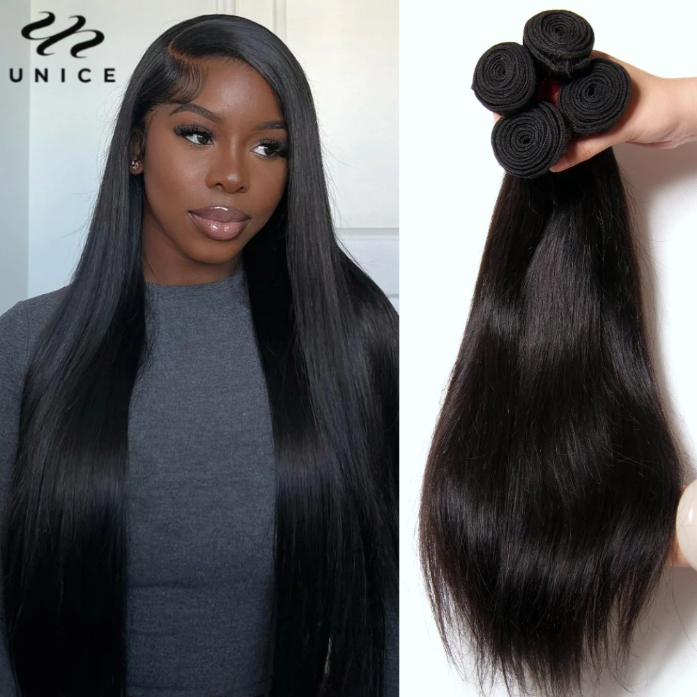 UNice Hair Peruvian Straight Hair Bundles Natural Color 100% Human Hair 1/3/4 Bundles Sew In Weave Bundles Wholesale 8 -30 Inch