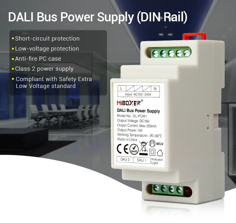 Miboxer DALI Dimming Control System(DT8) 86 touch panel DALI 5 in 1 LED Controller DALI Bus Power Supply DIN Rail for led lamps