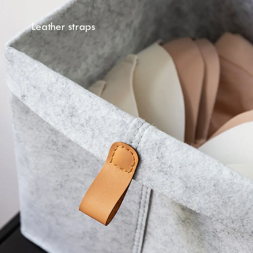 

Felt Storage Basket Handle Cloth Organizer Home Office Nursery Desktop Dark Grey Portable Household Sundry