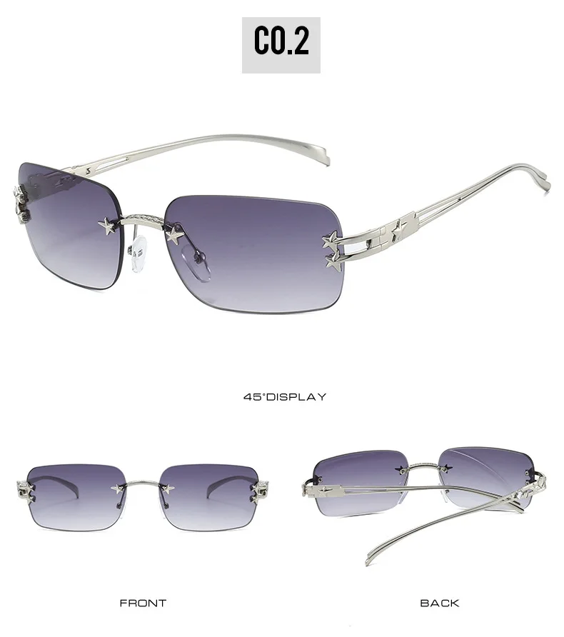 2025, rechteckige Y2K-Sonnenbrille für Damen, Markendesigner, randlose Sterne, verspiegelt, coole Mode-Sonnenbrille für Herren – Detail 8