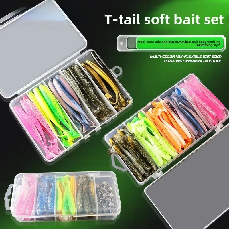 High-quality Soft Two-tone Tail Lure Soft Bait Fake Bait with Lead Head Hook 25Pcs/50Pcs gallery 1