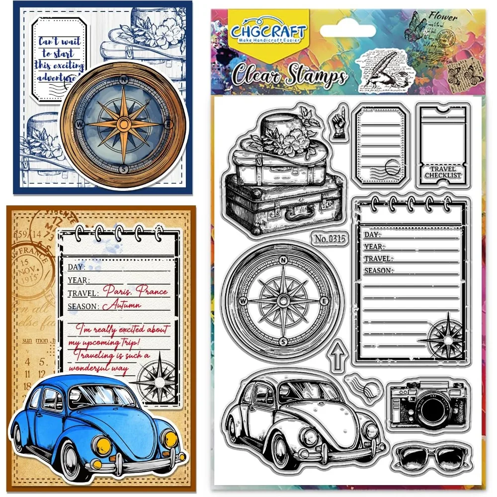 1PC Reise Klare Stempel Vintage Auto Transparente Stempel Sonnenbrille Klare Stempel Siegel für Kartenherstellung DIY