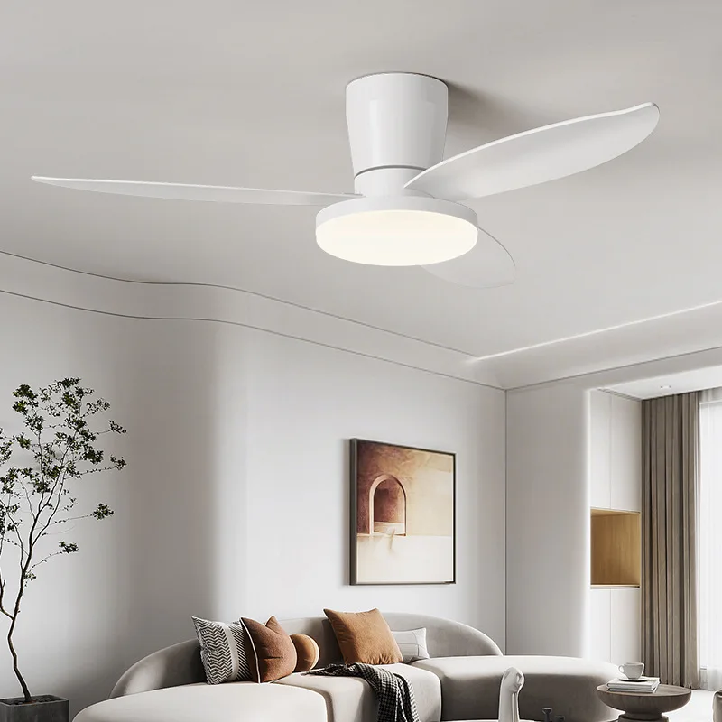 Nordic style fan light, modern and simple new design, creative walnut color bedroom light, silent variable frequency ceiling