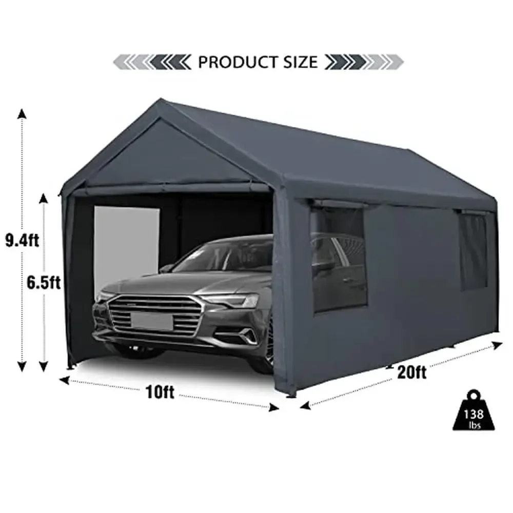 Portable Carport Canopy 10x20ft Heavy Duty Waterproof Garage Shelter Sidewalls Doors Boat Party Shelter