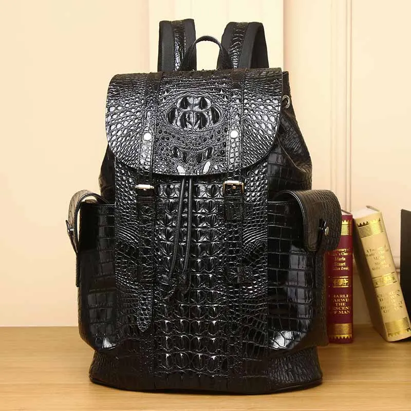 Crocodile Pattern New 2024 Men\'s Backpack Famous Brand Large Capacity Leather Backpack Versatile Trend Travel Bag Handbag