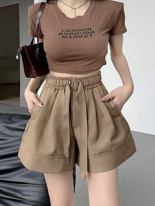 Summer Thin Elastic Waist Wide Leg Sport Shorts Women Loose Versatile Casual Pants Simple Loose Feel Home Hot Pants