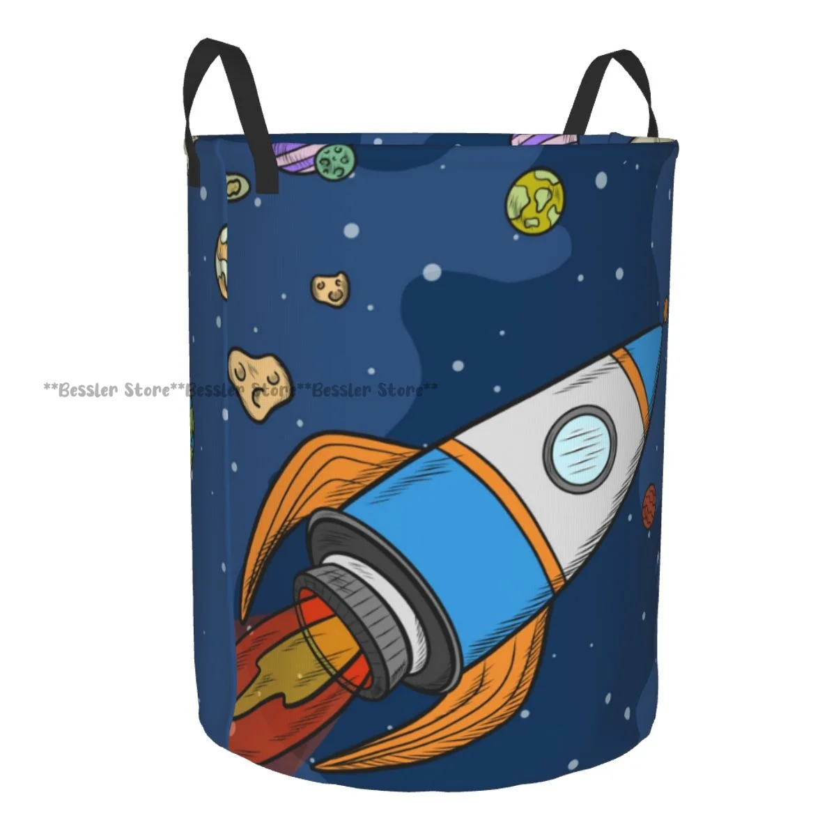 

Laundry Basket Spaceship Planets Round Storage Bin Collapsible Hamper Clothes Bucket Organizer