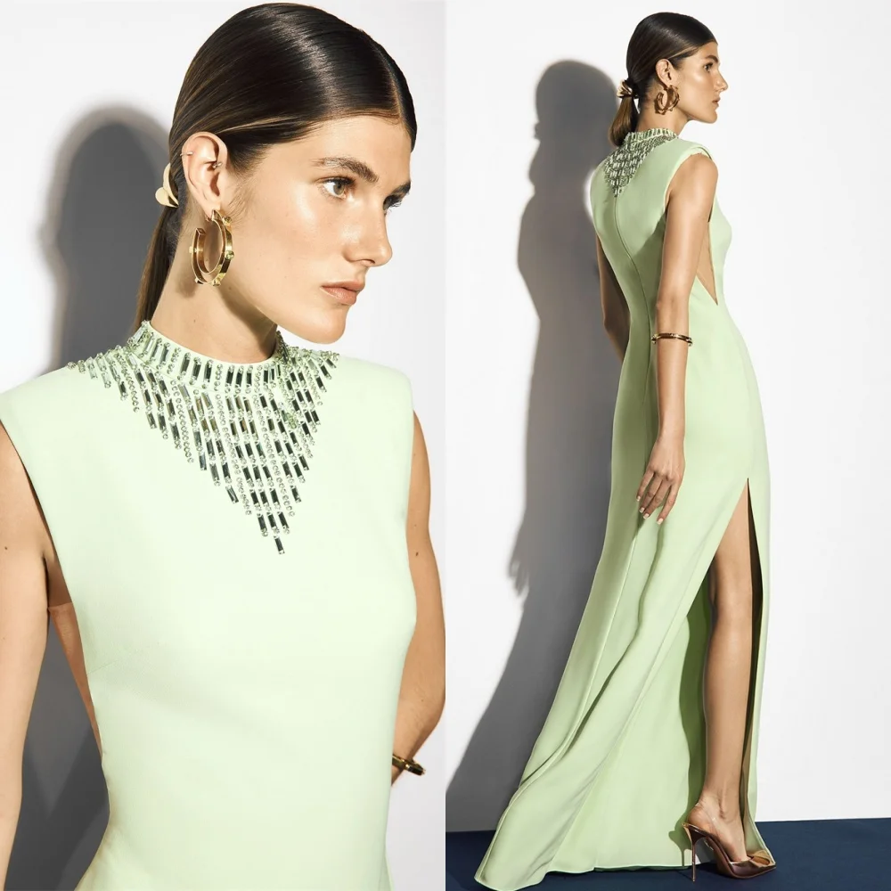 

Customized Formal Jersey Evening Dress Classic High Collar Sleeveless Homecoming Dresses Temperament Special Occasion Gowns