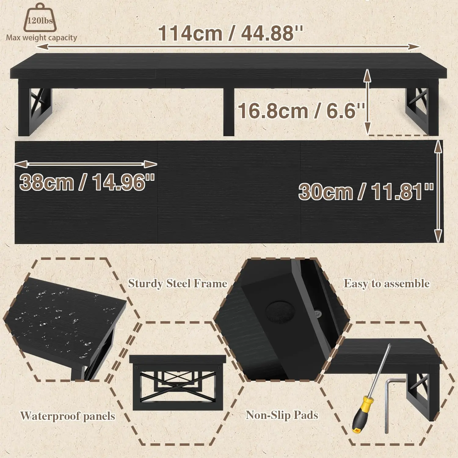 45' Large TV Riser for 32-60 inch TV,Tabletop Short TV Stand with Storage and Steel Legs,Dual Screen Office Desk,Stand Riser