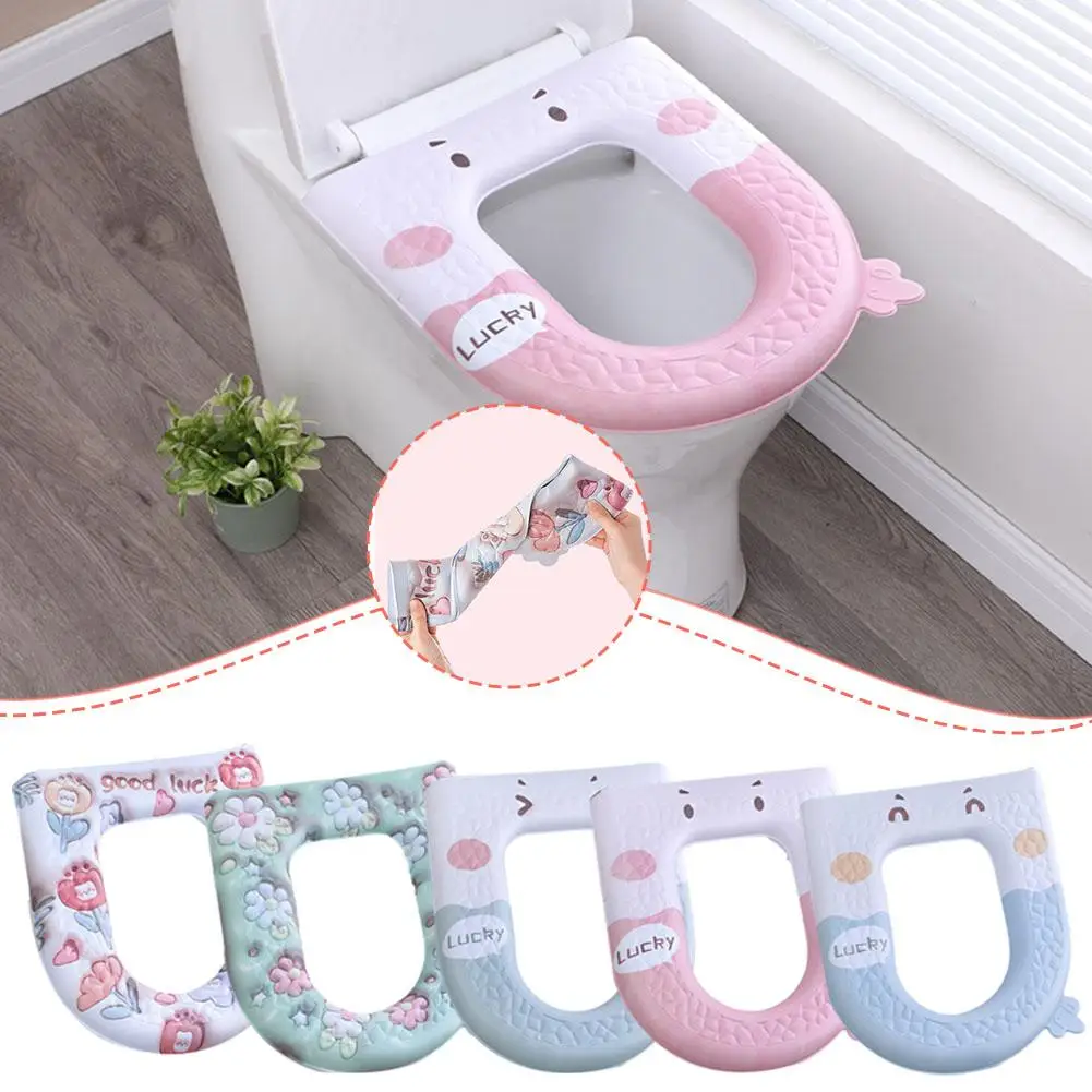 Hoch aussehender Toiletten sitz wasserdichtes Cartoon-Muster hygienisches Ganzjahres-Komfort-Toiletten bezug Bad keimfreies Zubehör
