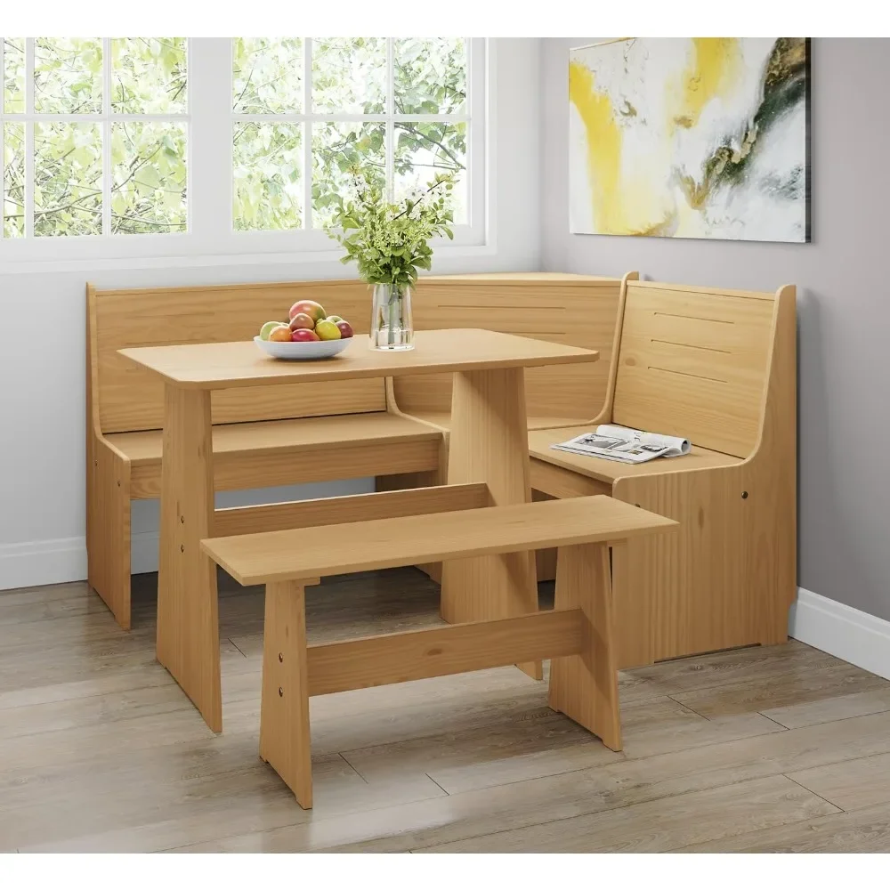 2 Tone Natural Solid Wood Corner Dining Set, Reversible Breakfast
