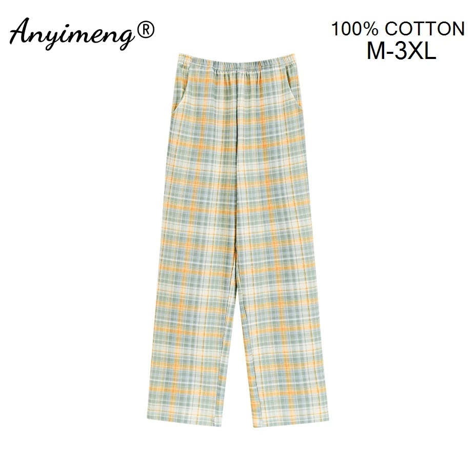 100% Cotton Women Bottoms M-3XL Woman Homewear Plaid Sleepwear Trousers Autumn Spring Full Pants Casual Chic Printing Nightwear