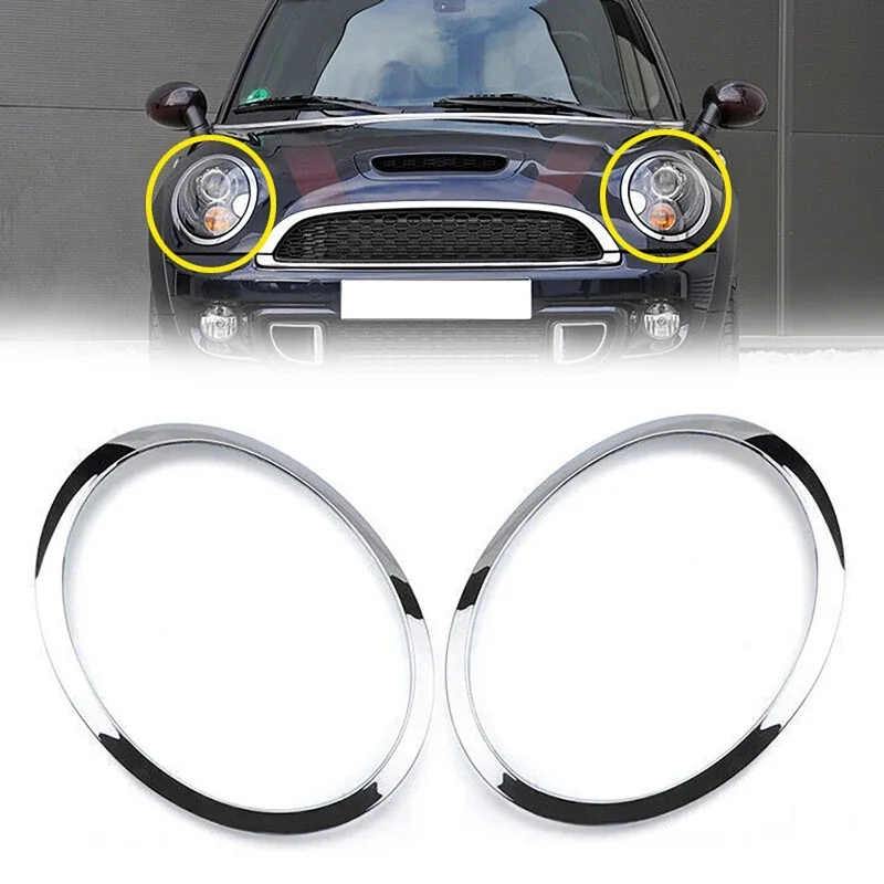 For Mini Cooper S R55 R56 R57 2007-2015 Front Headlights Frame Headlight Eyebrow Ring Cover Trim Replacement Chrome Gloss Black