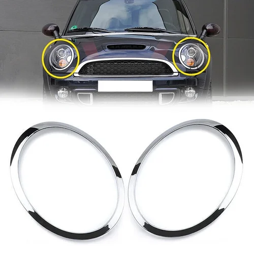 Imagen 2 del producto Para Mini Cooper S R55 R56 R57 2007-2015 marco de faros delanteros ceja anillo cubierta embellecedora reemplazo cromo negro brillante