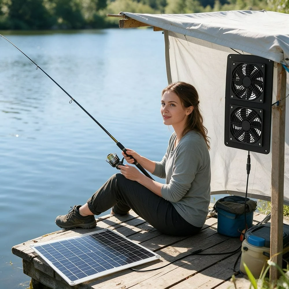 NEW 30W Solar Panel Dual Vent Exhaust Fan IP65 Weatherproof Monocrystalline Silicon Outdoor Kit for RV Camper Greenhouse Chicken