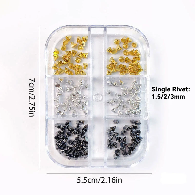 6-Grid Punk Style Nail Art Accessories Gold Silver Rivets Metal Sequins Mix Match DIY Special-Shaped Nail Patches Decorations