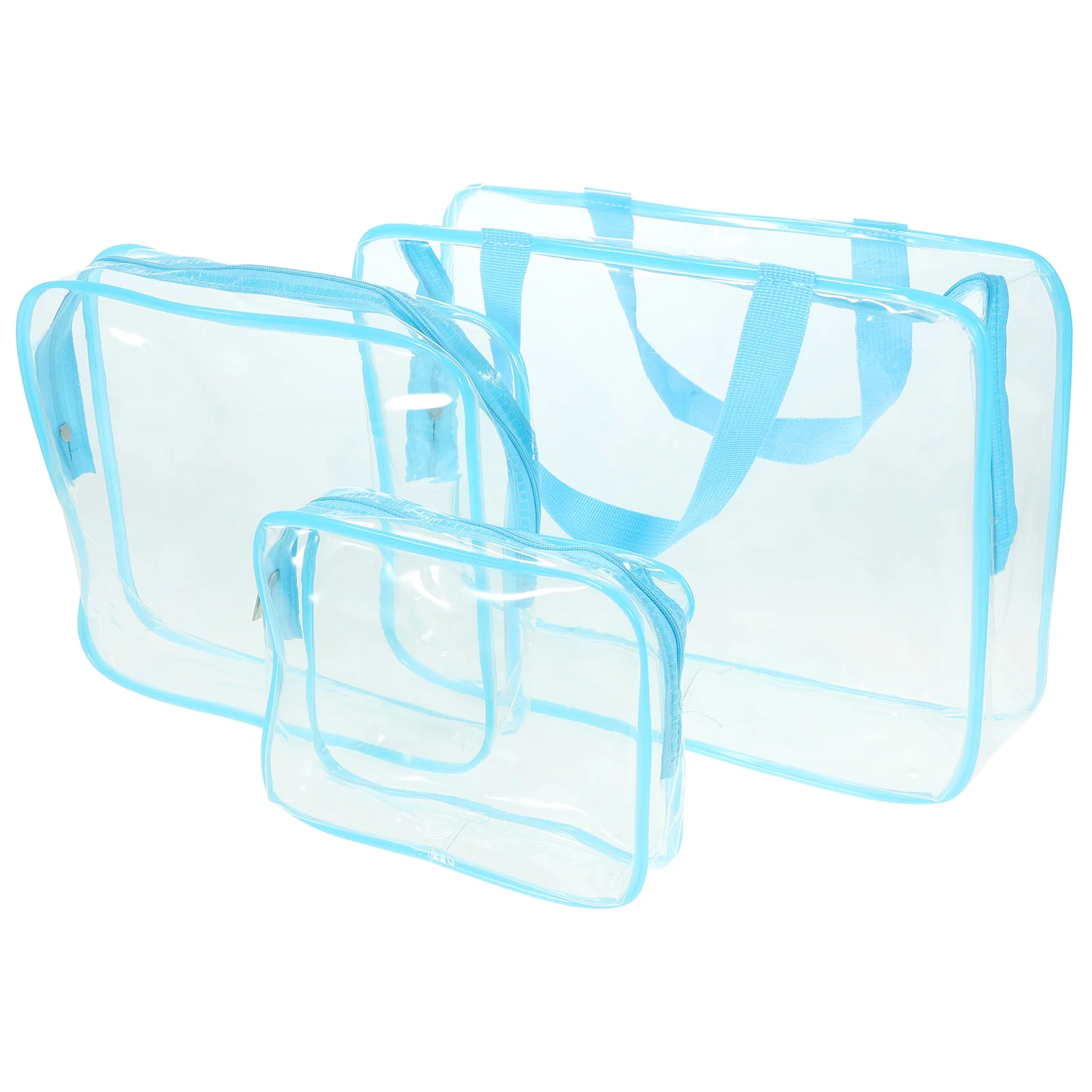 

3 Pcs Clear Travel Toiletry Bags PVC Blue Set Waterproof Lightweight Women Plane Accessories