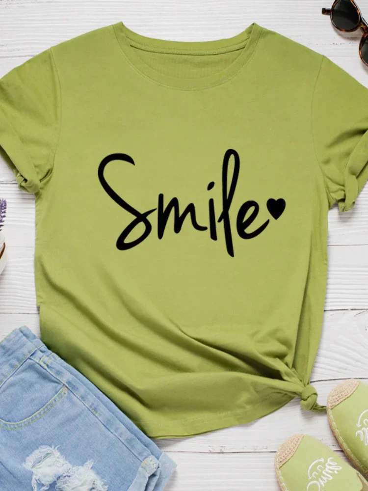 Smile Heart Print Women T Shirt Short Sleeve O Neck Loose Women Tshirt Ladies Tee Shirt Tops Clothes Camisetas Mujer