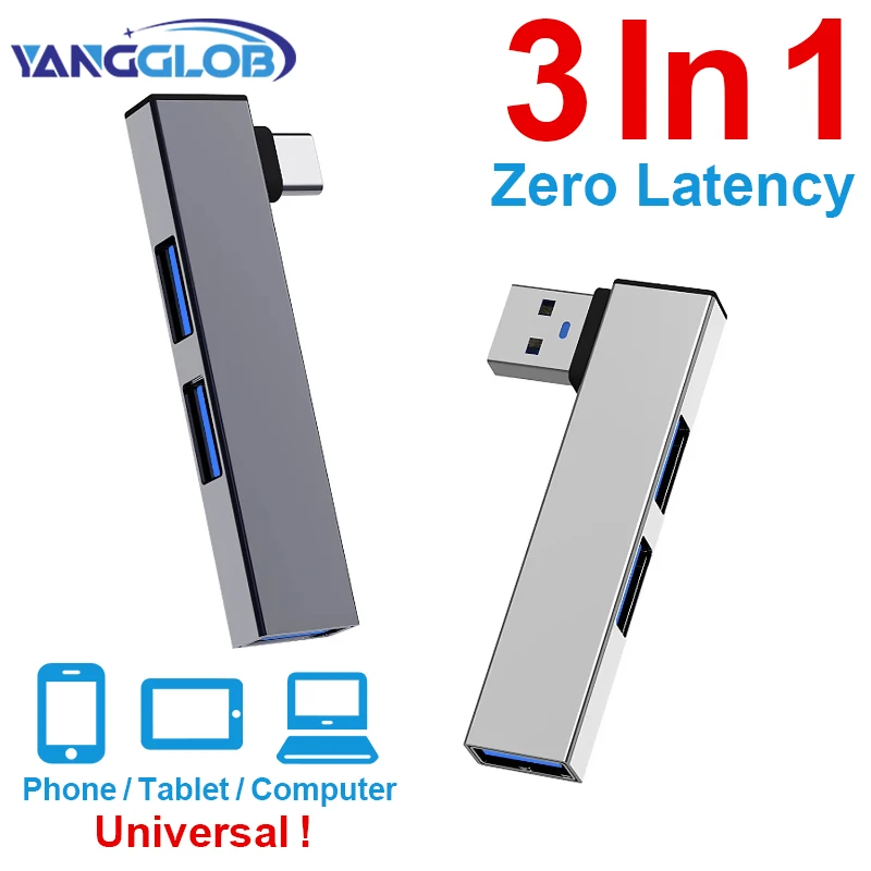 3-in-1 USB-Hub OTG USB 3.0/Type-C 3.0 zu 3 USB-Verteiler-Hub Geschwindigkeit 5,0 Gbit/s 3-Port Type-C-Hub für PC, Laptop, Notebook