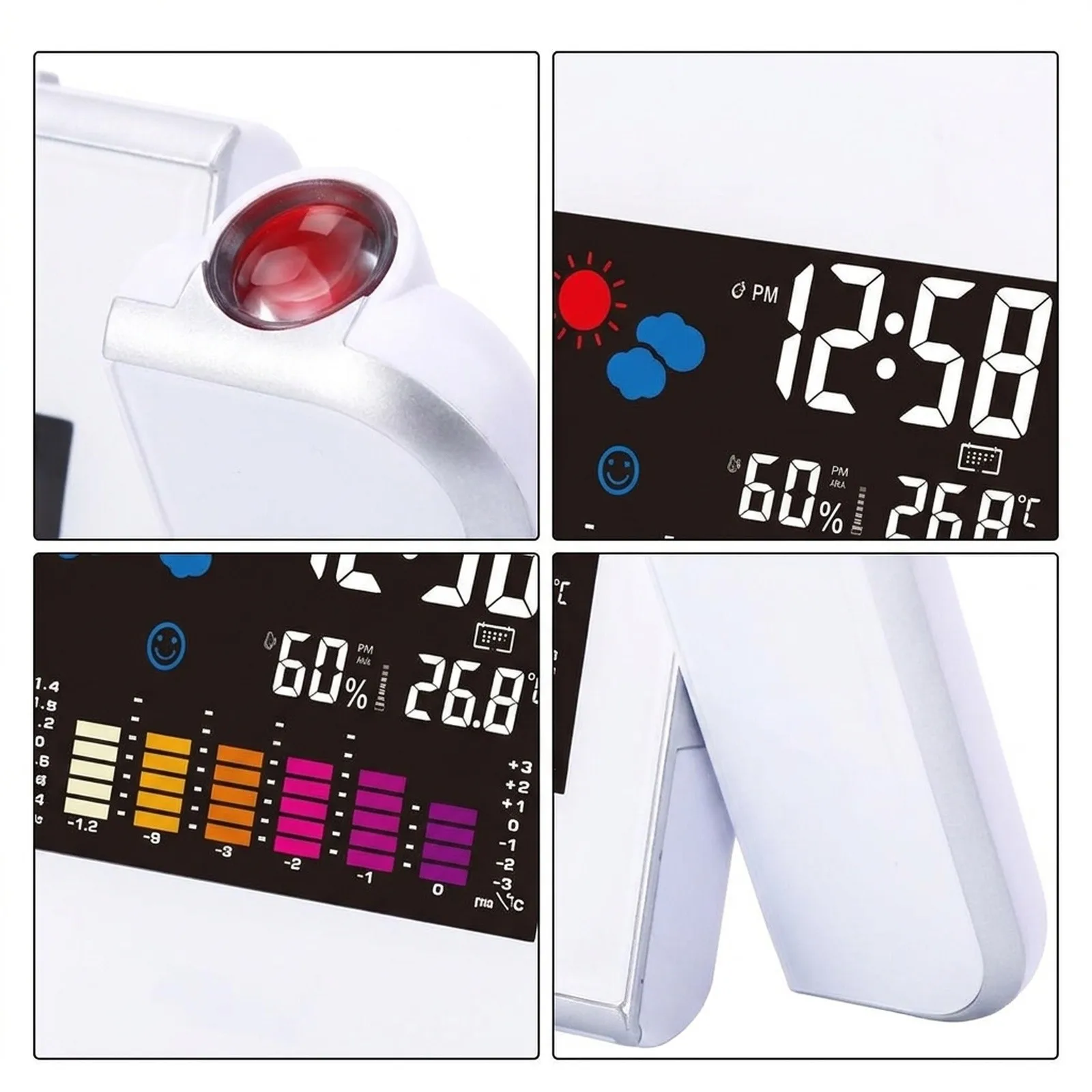 Rotatable LED Projection Alarm Clock Digital Time Date Thermometer Hygrometer Large Screen Display For Home Office Bedside Table