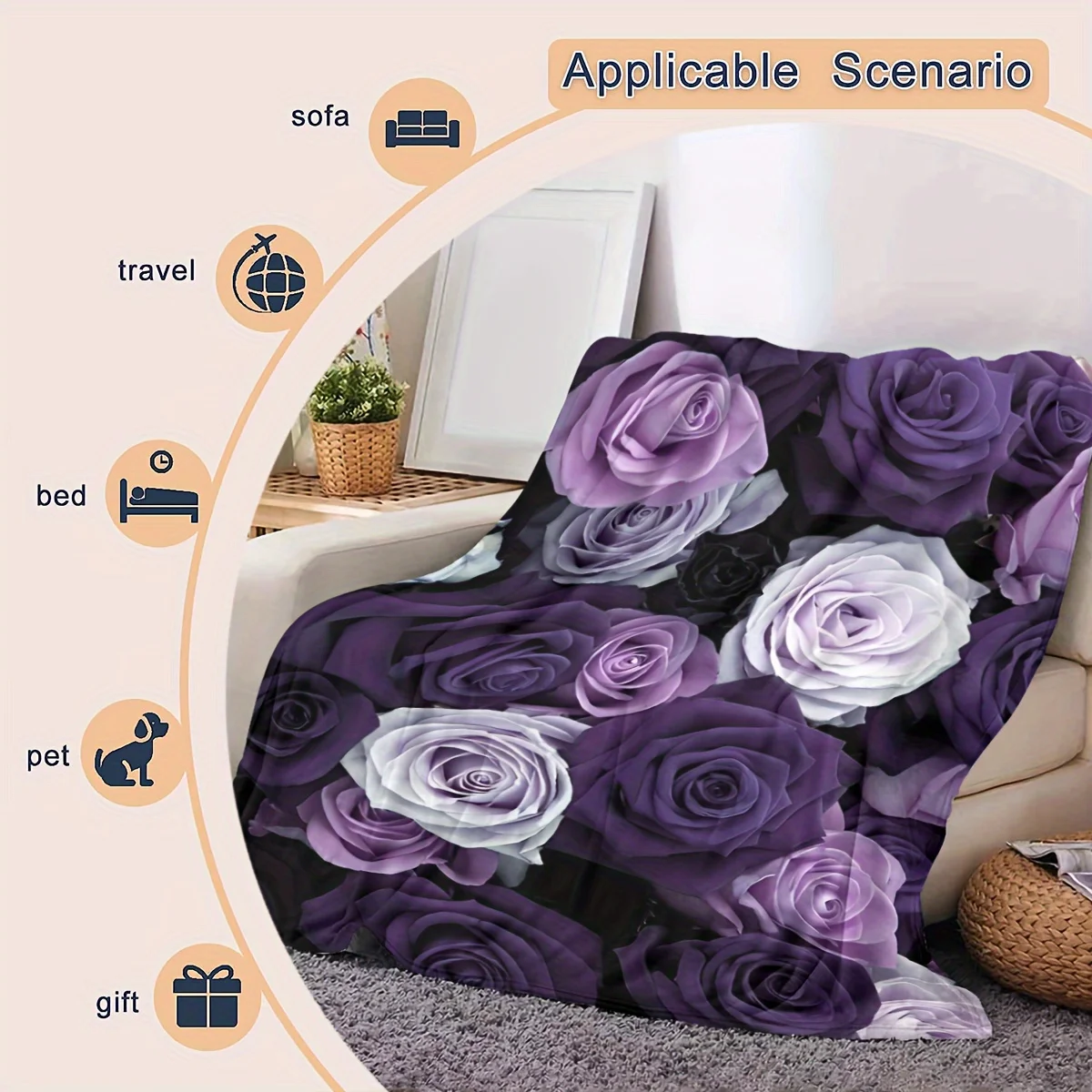 بطانية أنيقة بالورود باللونين الأرجواني والأبيض - تصميم مريح وملون، مثالية لأي غرفة، ناعمة ودافئة، هدية مثالية #5