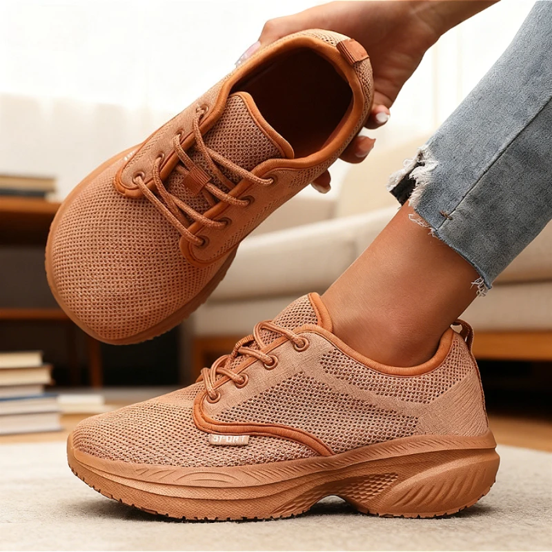 Damskie buty sportowe na platformie, modne tenisówki, grube buty barefoot, oddychające, wygodne, z szerokim noskiem, proste sneakersy fitness, nowość 2025