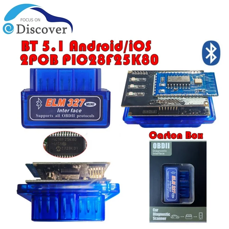 ELM327 Bluetooth 5.1 Mini ELM327 v1.5 With PIC18F25K80 Chip OBD2 Car Scanner Diagnostic Tool Code Reader For IOS Android Windows